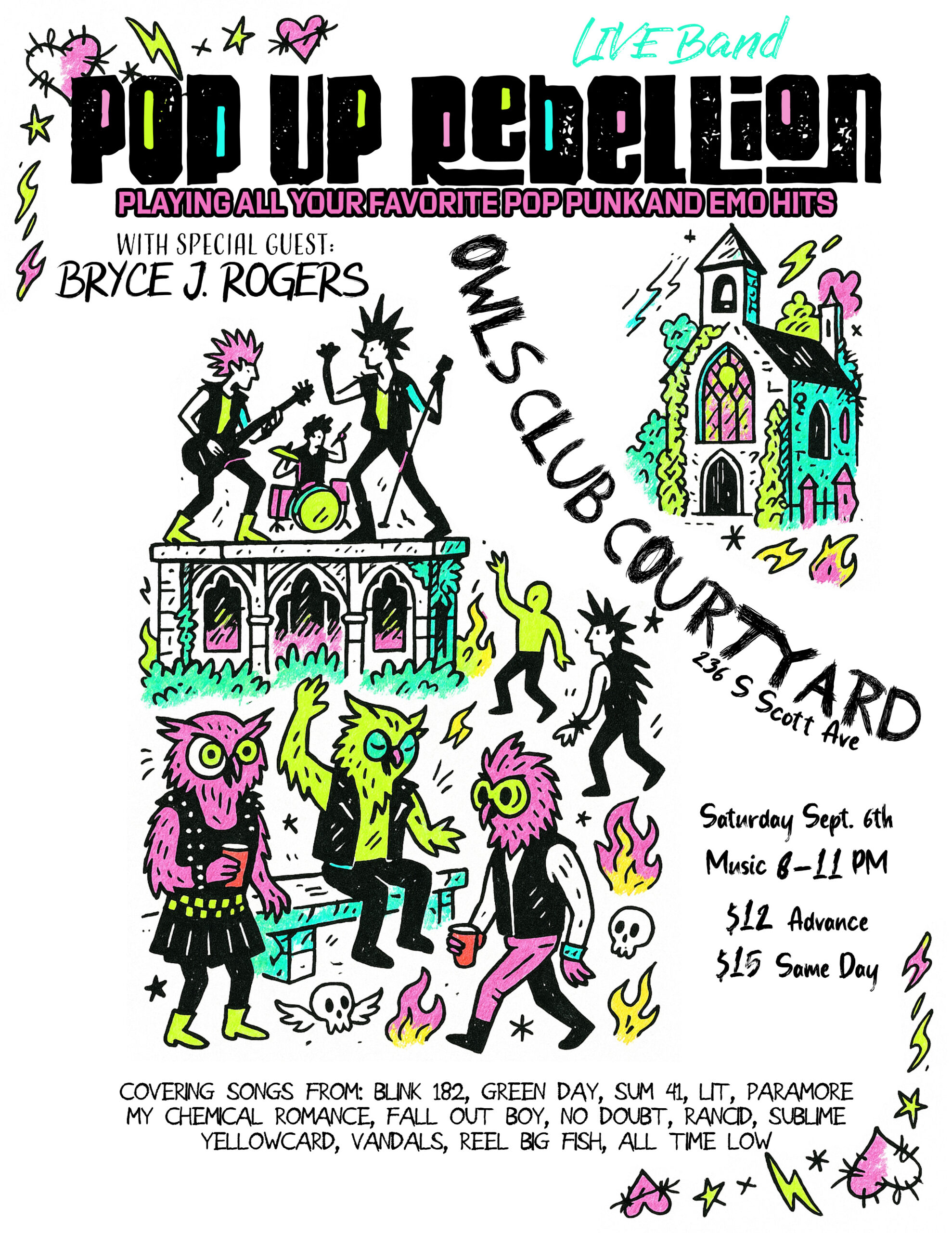 Pop Up Rebellion Owl's Club Show Flyer